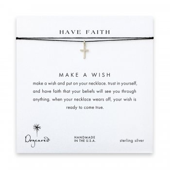 have faith simple cross necklace on black, sterling silver