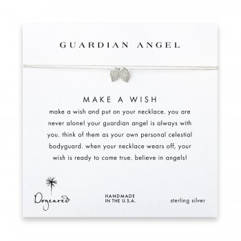 guardian angel, angel wings necklace on creme, sterling silver