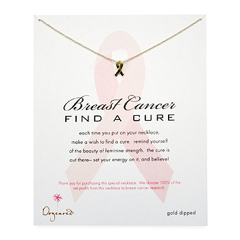 breast cancer find a cure gold dipped reminder necklace with ribbon