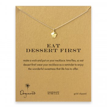 eat dessert first cupcake necklace, gold dipped