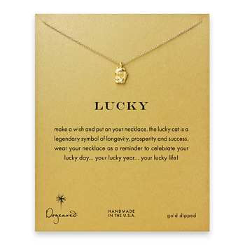 lucky reminder necklace with gold dipped lucky cat