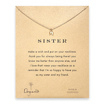 sister reminder necklace with gold dipped teeny angel wings