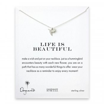 life is beautiful hummingbird necklace, sterling silver