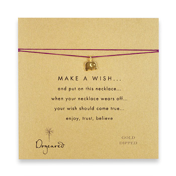 make a wish elephant necklace on amethyst, gold dipped