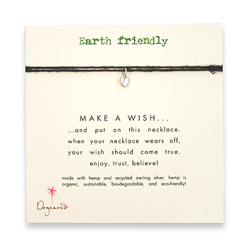 earth friendly make a wish necklace with recycled silver pure heart on black hemp
