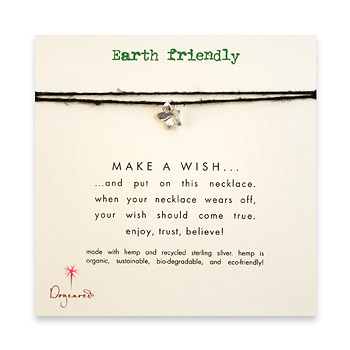 earth friendly make a wish necklace with recycled silver plumeria on black hemp