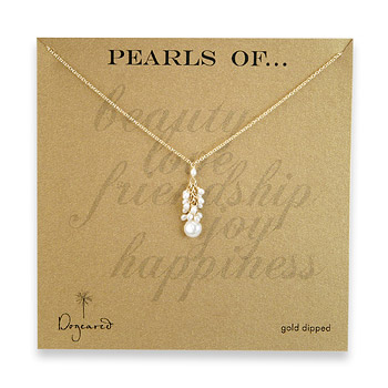 lariat white pearl cluster drop gold dipped necklace