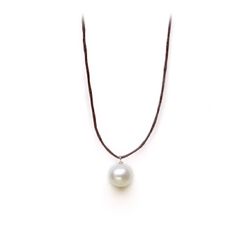 white pearl on chocolate waxed cotton, gold dipped toggle closure