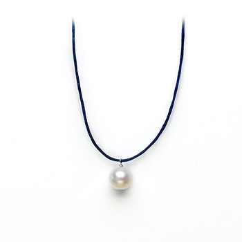 white pearl on navy waxed cotton, sterling silver toggle closure