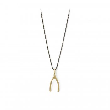 charmed necklace, big wishbone on charcoal silver chain
