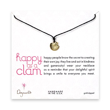 gold dipped happy as a clam necklace on chocolate waxed cotton