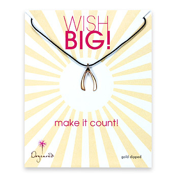 gold dipped wish big necklace on black waxed cotton