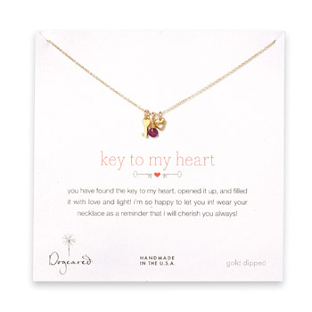 gold dipped key to my heart necklace with heart key, stone heart and garnet bead