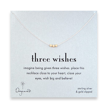 three wishes gold dipped stardust bead necklace on sterling silver chain