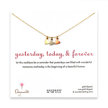 gold dipped yesterday, today, forever necklace with mixed metal sideways hearts