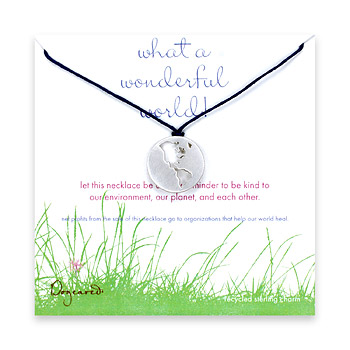 sterling silver what a wonderful world silhouette on navy waxed cotton
