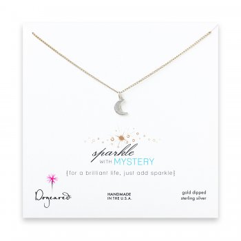 sparkle+moon+necklace+with+sterling+silver+charm+on+gold+dipped+chain