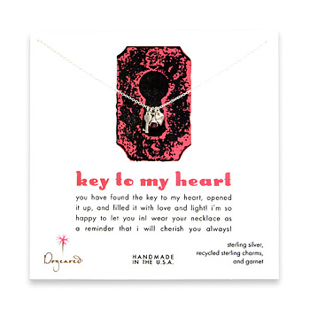 sterling silver key to my heart necklace with heart key, stone heart and garnet bead