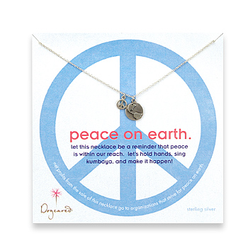 sterling silver peace on earth necklace with earth charm and peace sign - 18 inch