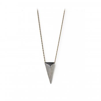 charmed necklace, large charcoal silver pyramid on brass chain