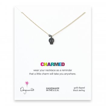 skull+necklace+with+charcoal+bead+on+gold+dipped+chain