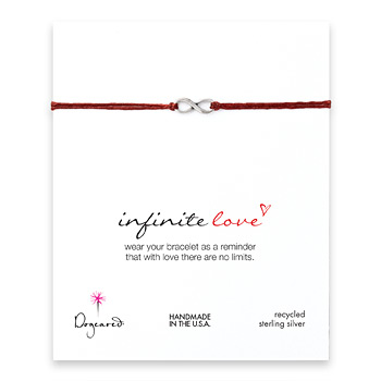 small+infinite+love+bracelet+on+red+irish+linen%2C+sterling+silver