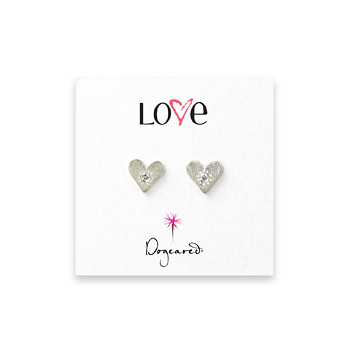 love heart diamond stud earrings, sterling silver