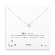 I love mom large white pearl necklace, gold dipped
