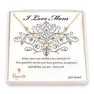 i love mom gold dipped necklace with large white pearl - 20 inch