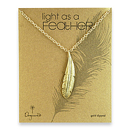 light as a feather large gold dipped feather necklace