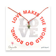 gold dipped love makes the world go round necklace on red waxed cotton
