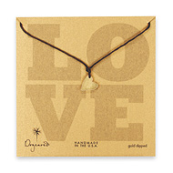 gold dipped love medium sideways heart necklace with chocolate waxed cotton