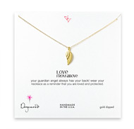 love from above angel wing necklace, gold dipped