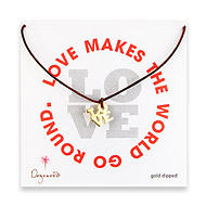 gold dipped love charm necklace on teak leather cord