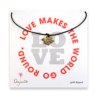 gold dipped love charm necklace on black leather cord