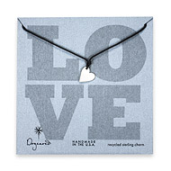 sterling silver love medium sideways heart necklace with black waxed cotton