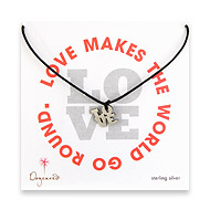 sterling silver love charm necklace on black leather cord