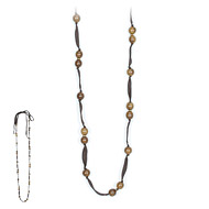 not to worry scattered teak bead necklace with chocolate silk tie - 60 inch