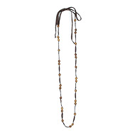 not to worry scattered teak bead necklace with chocolate silk tie - 60 inch