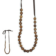 not to worry teak bead necklace with chocolate silk tie - 36 inch