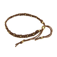 friendship bracelet with brass washers on chocolate waxed cotton