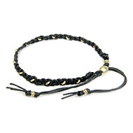 friendship bracelet with brass washers on black waxed cotton