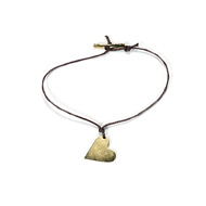 gold dipped love sideways large heart bracelet with chocolate waxed cotton