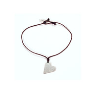 sterling silver love sideways large heart bracelet with chocolate waxed cotton