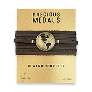 precious medals gold dipped world silhouette leather wrap bracelet