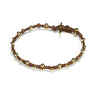 sparkle macrame bracelet with scattered brass beads on tobacco irish linen