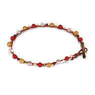 kitchen sink red multi bead single strand bracelet on rust irish linen