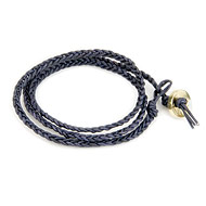 navy triple fishtail leather bangle bracelet with gold dipped button closure