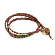 teak triple fishtail leather bangle bracelet with gold dipped button closure