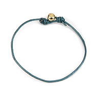 gold dipped peace bead bracelet on teal leather cord
